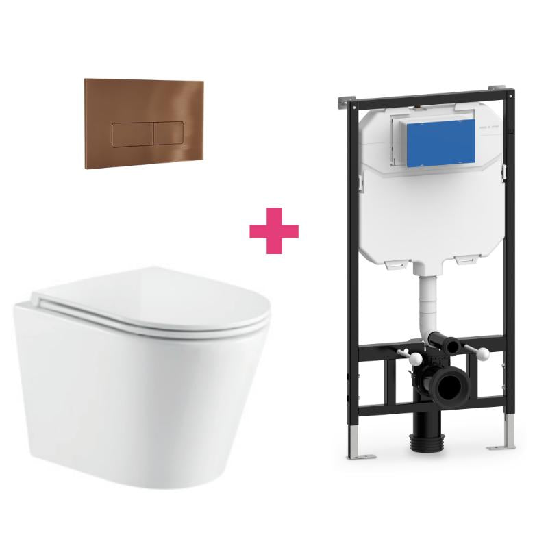 Pack inodoro turin con cisterna y pulsador cobre rectangular