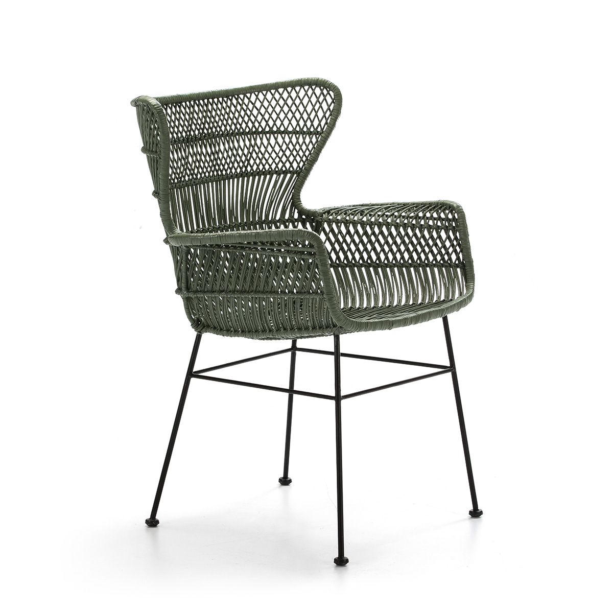 Silla 60x65x89 metal negro, mimbre verde