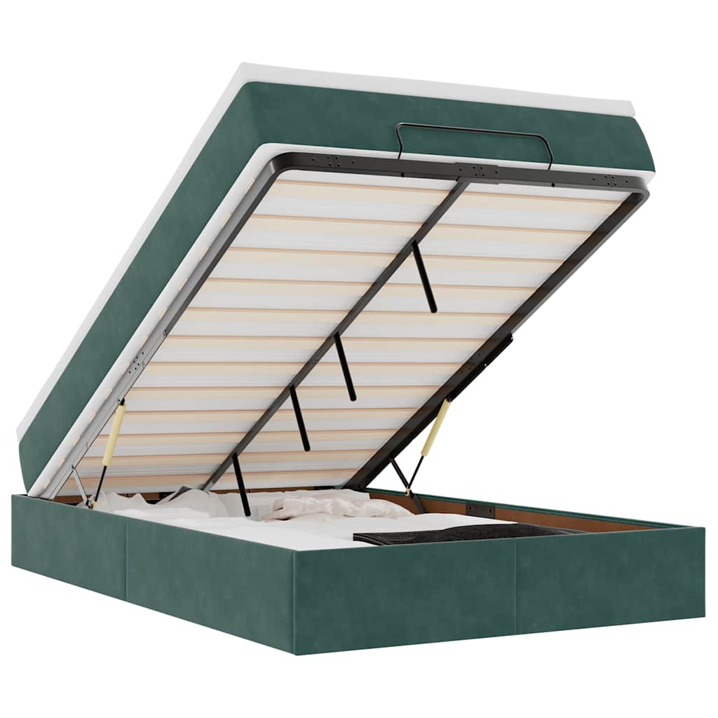 vidaXL cama otomana con colchón 120x190 cm terciopelo verde oscuro