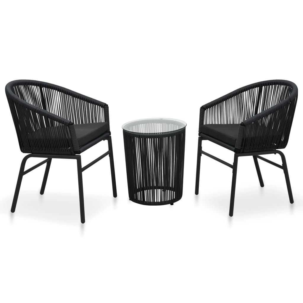 vidaXL set mesa y sillas de jardín 3 pzas y cojines ratán pe negro