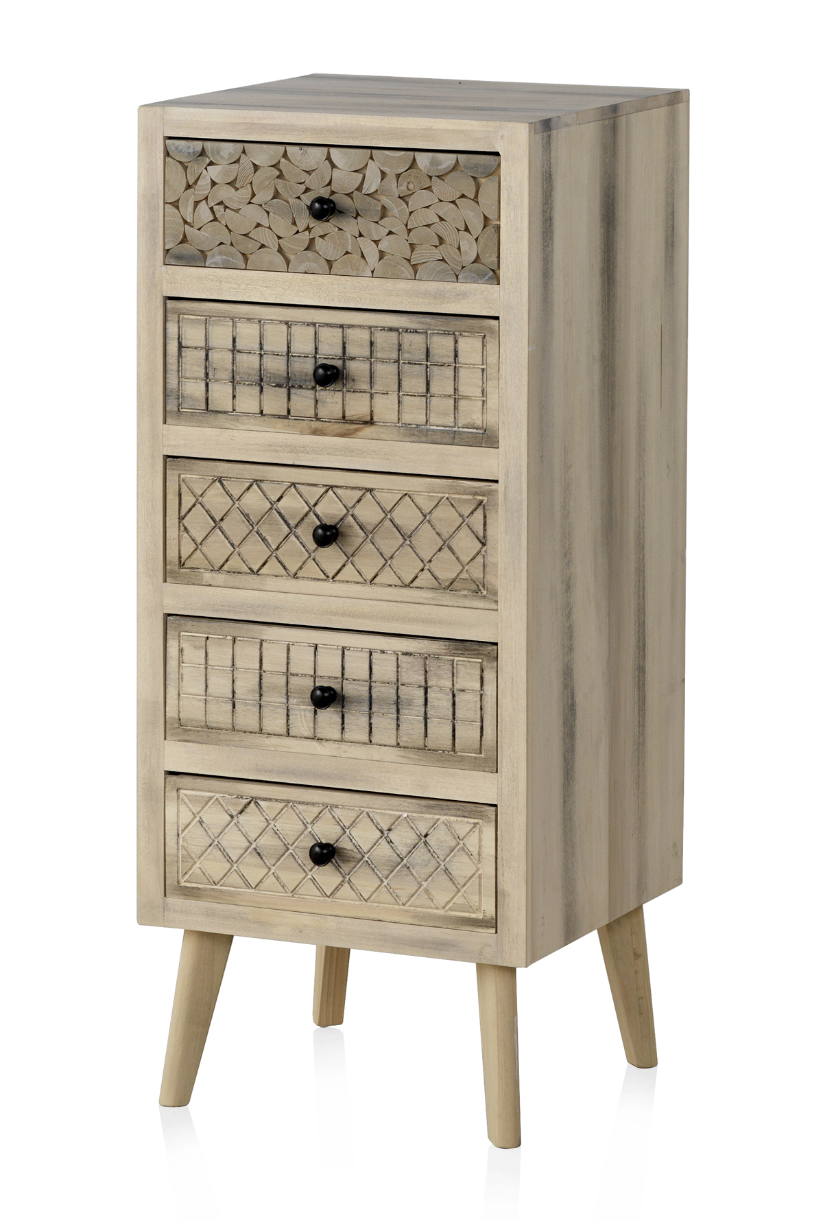 Cómoda 5 cajones de álamo natural patas de pino macizo, 42x40x100cm