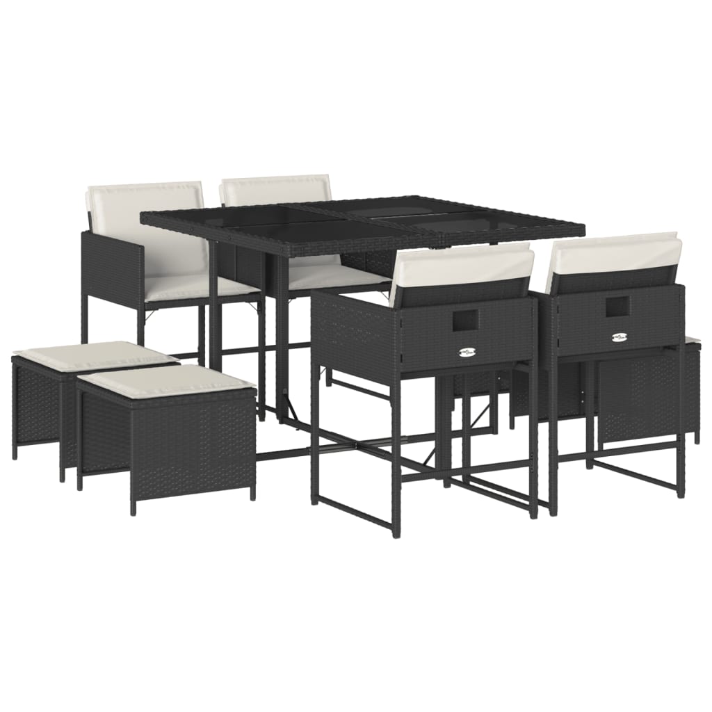 vidaXL set de comedor de jardín 9 pzas y cojines ratán sintético negro
