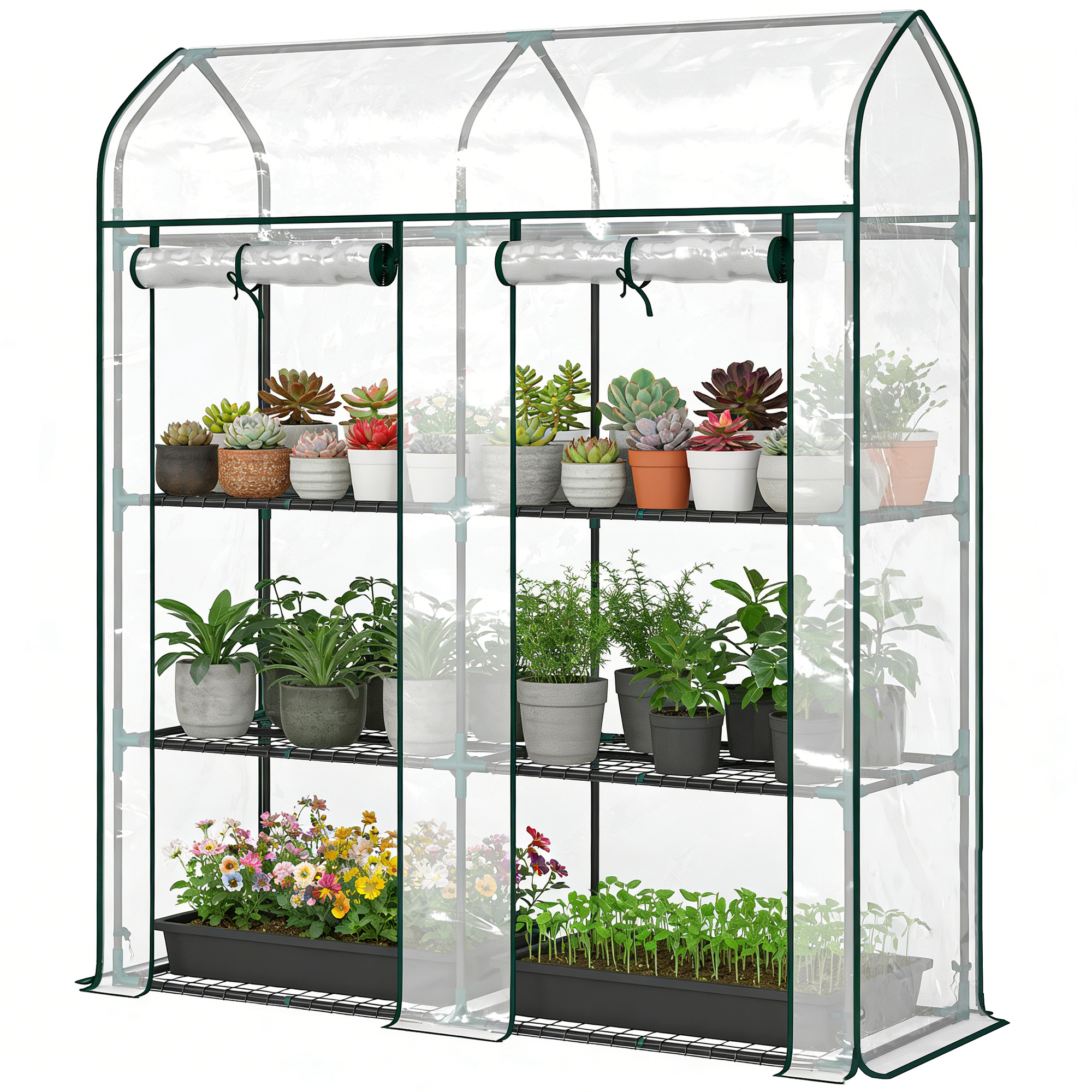 Invernadero de jardín de acero y PVC transparente, 143x46x165 cm