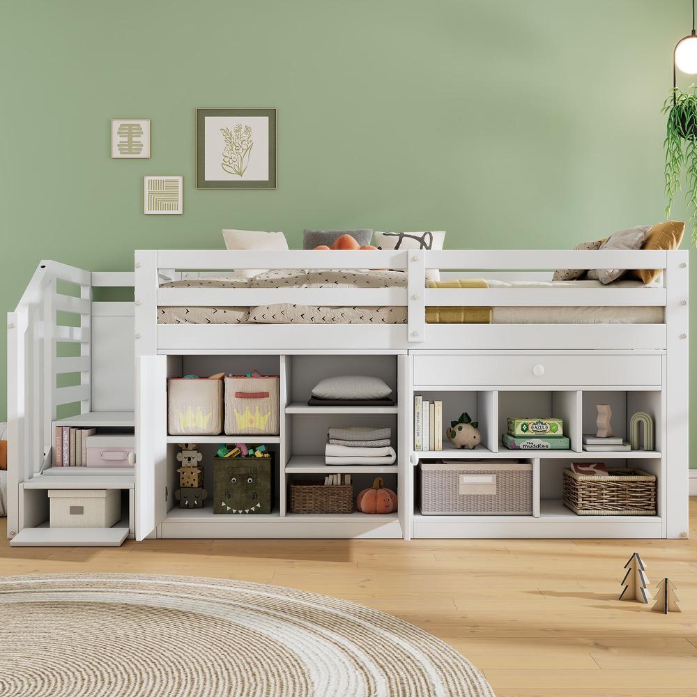 Cama infantil 90x200 cm madera, escalera, escritorio y cajón blanco