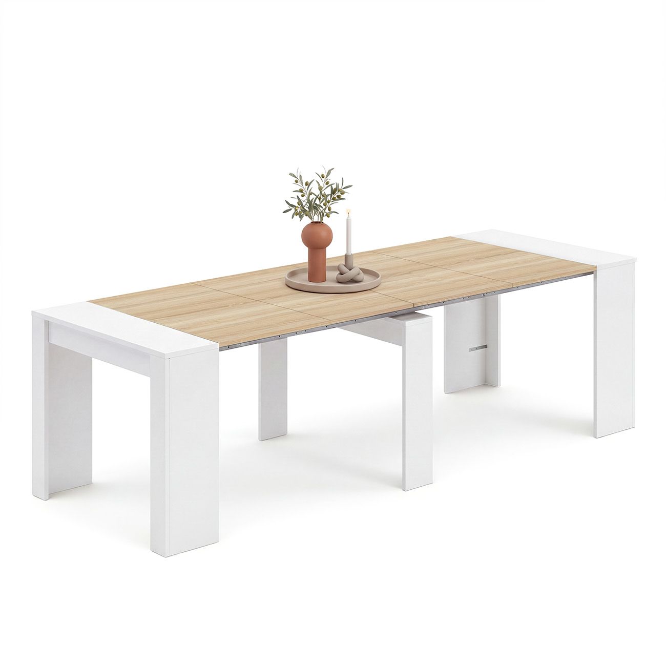 Mesa consola extensible 50-235x90 cm denis blanco artik - roble canadian