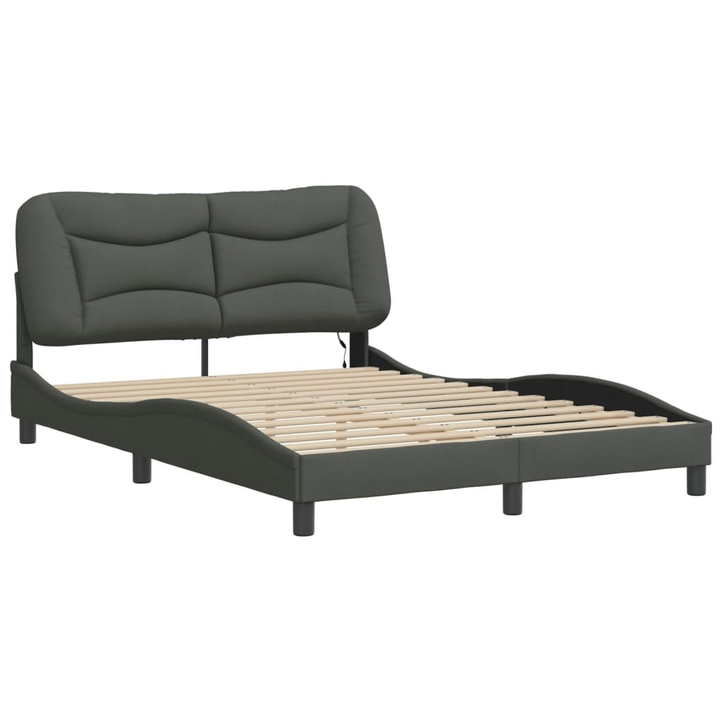 vidaXL estructura de cama con LED sin colchón hvar tela gris oscuro 140x190