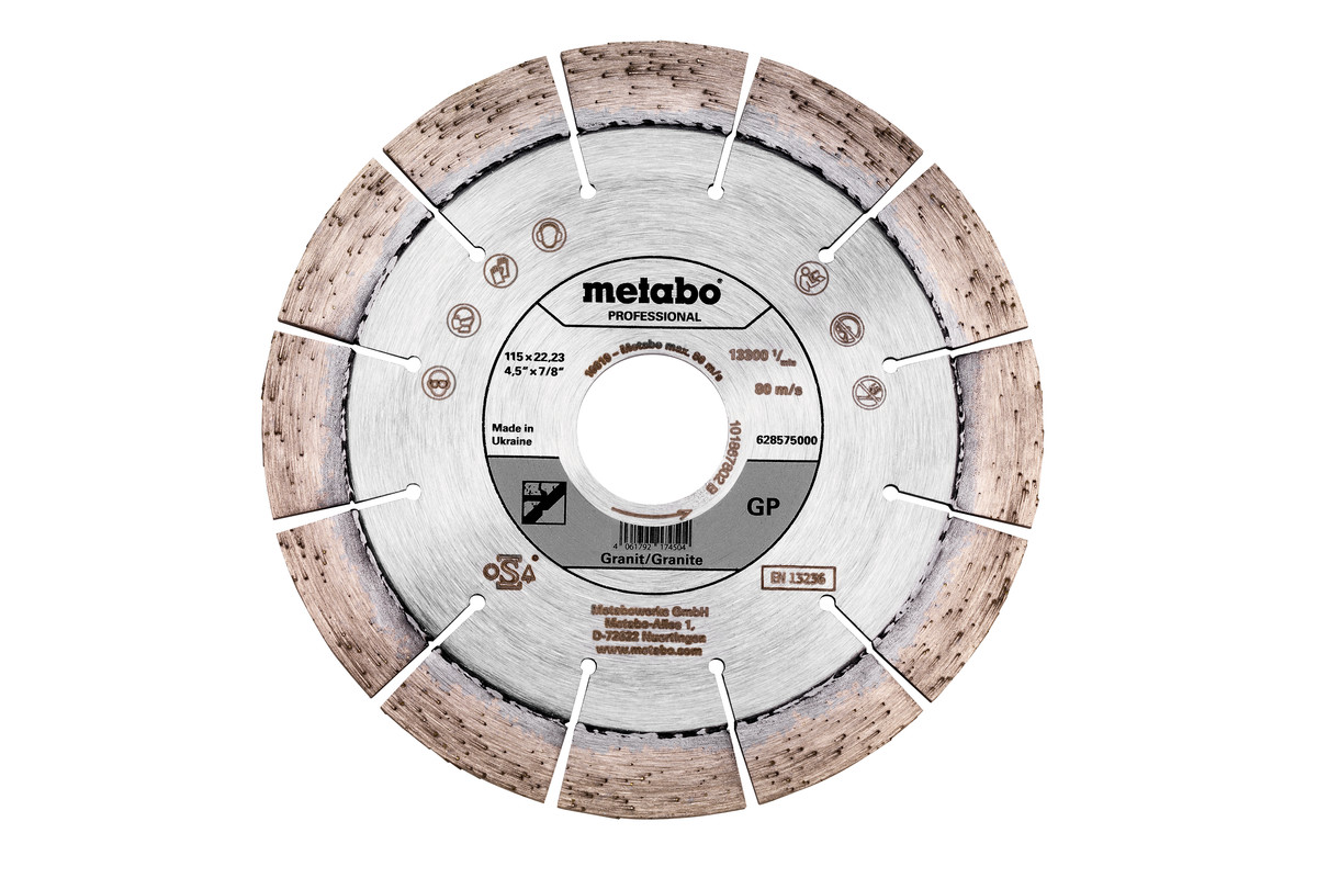 Metabo disco de cortar de diamante 115x22,23mm, "gp", granit