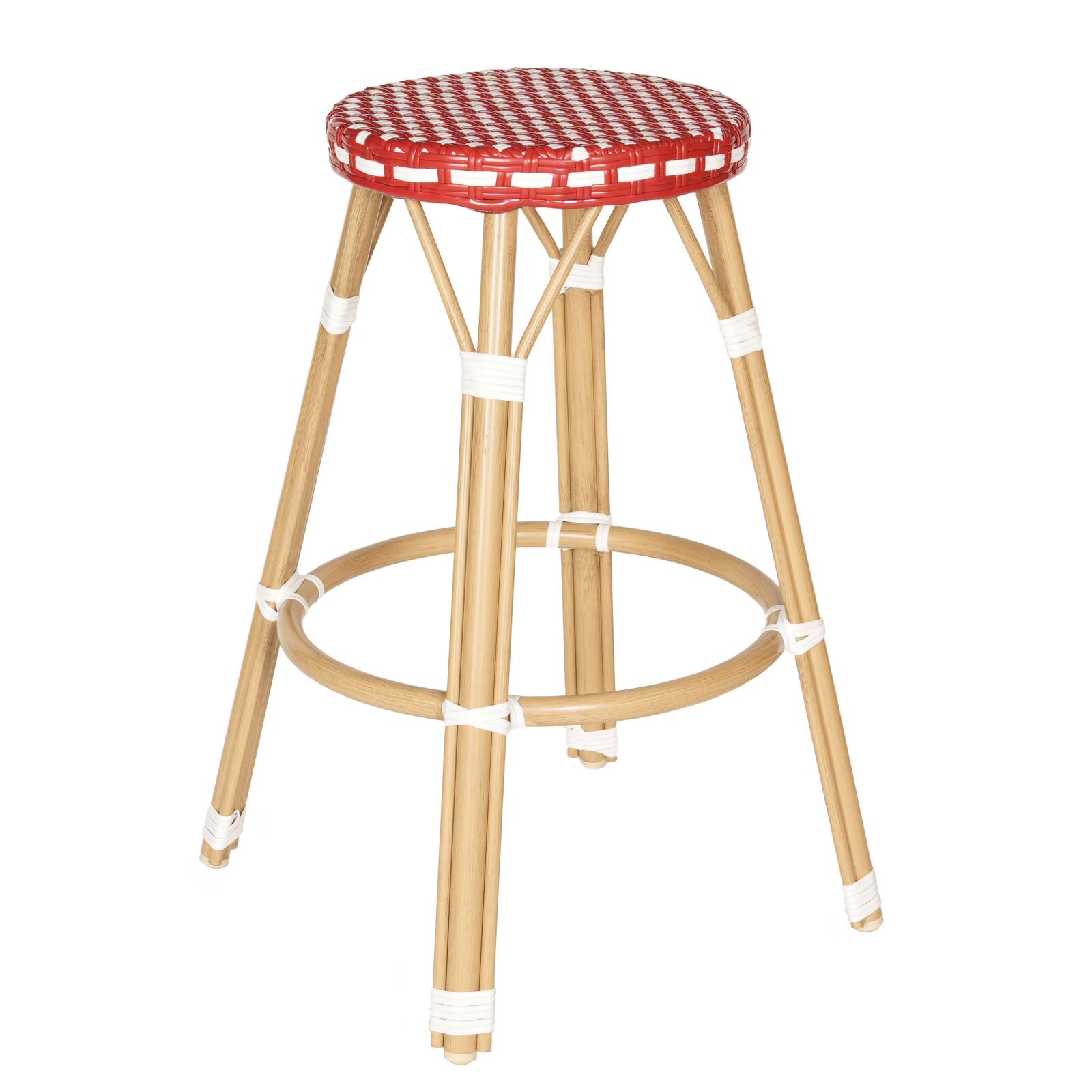 Oviala - taburete alto de jardín en aluminio y ratán sintético blanco rojo