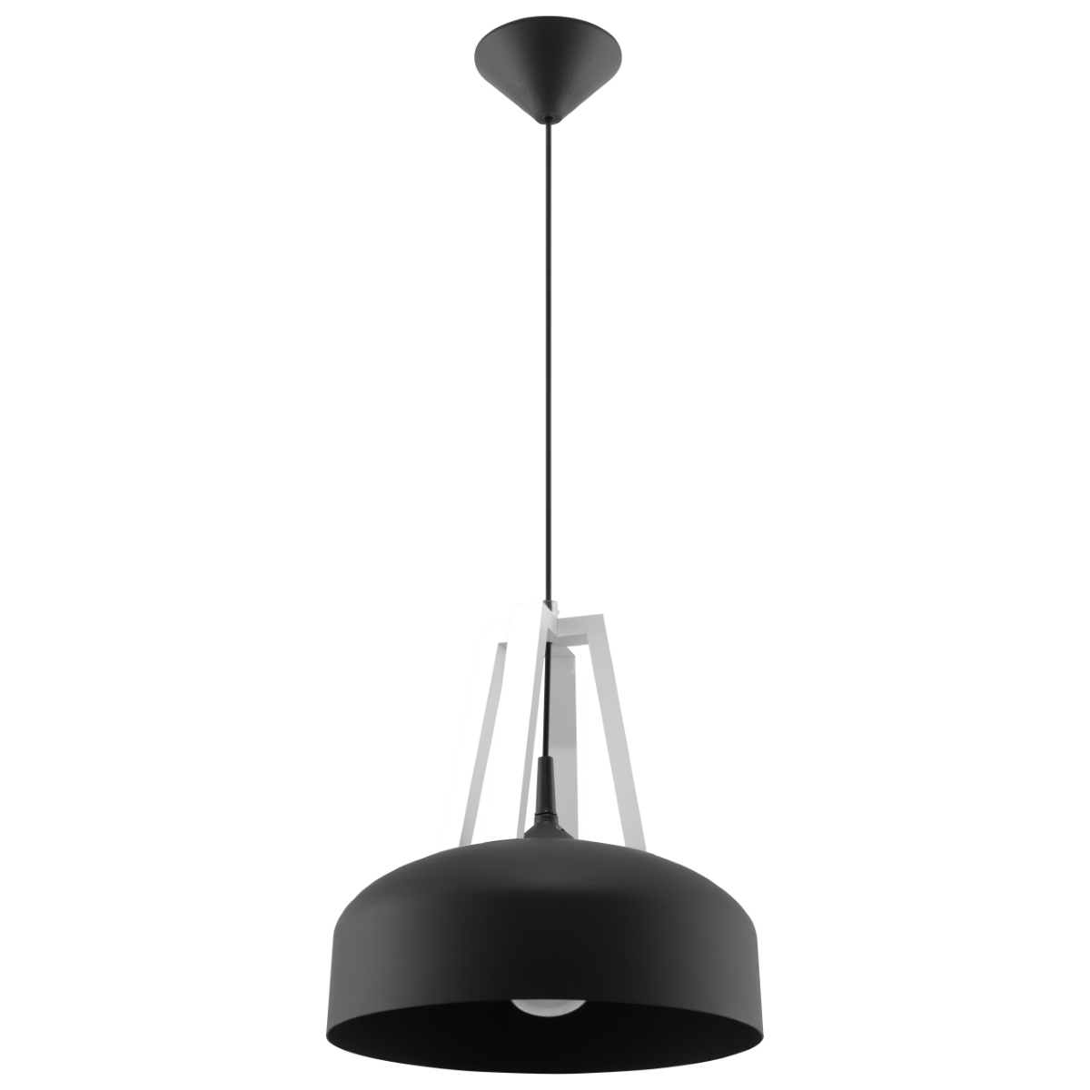 Lámpara coLGante casco 1 blanco negro acero/madera 30x85x30cm
