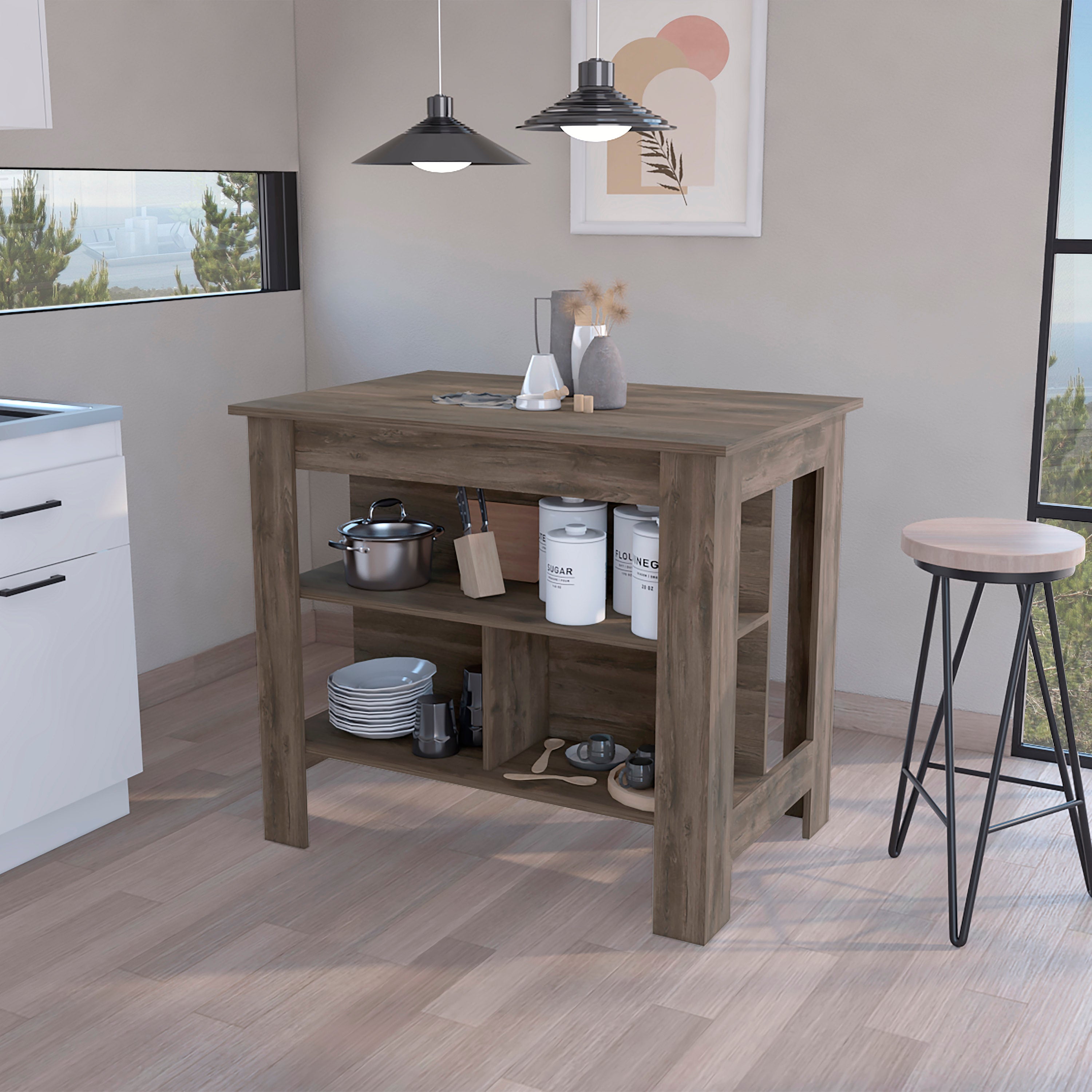 Isla de cocina cala en melamina con 3 estantes , 90 cm x 103 cm x 70 cm