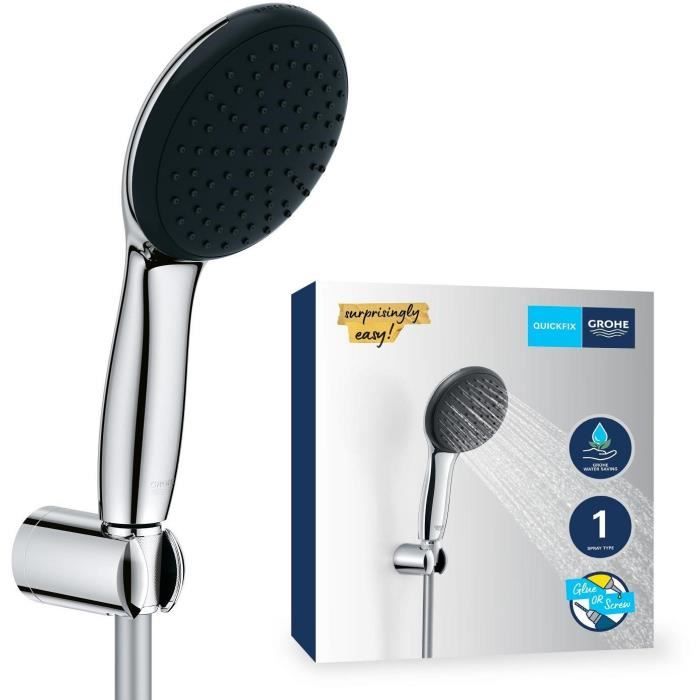 Set de ducha con rociador lluvia de 1 chorro, soporte y flexo de 1,75m - gr