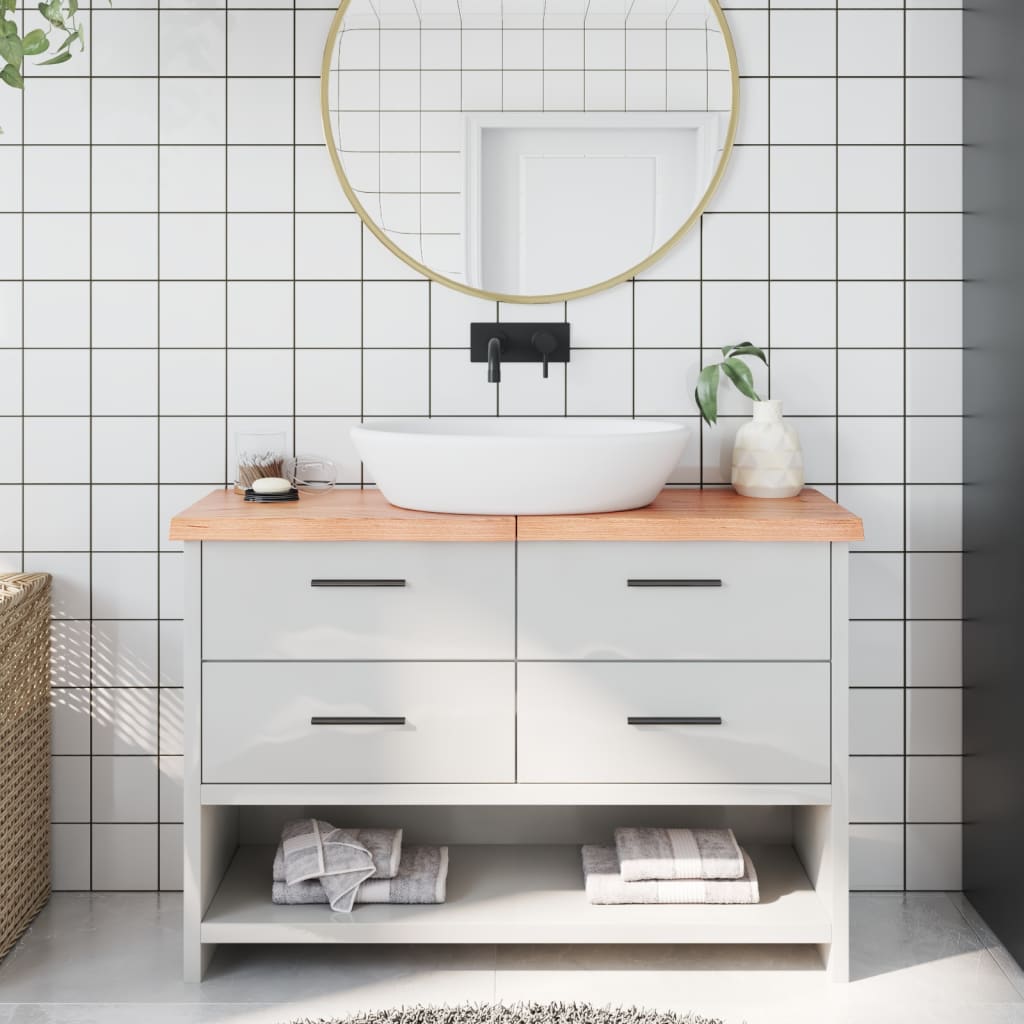 Encimera baño madera maciza tratada marrón claro 120x30x(2-4)cm eerf4726