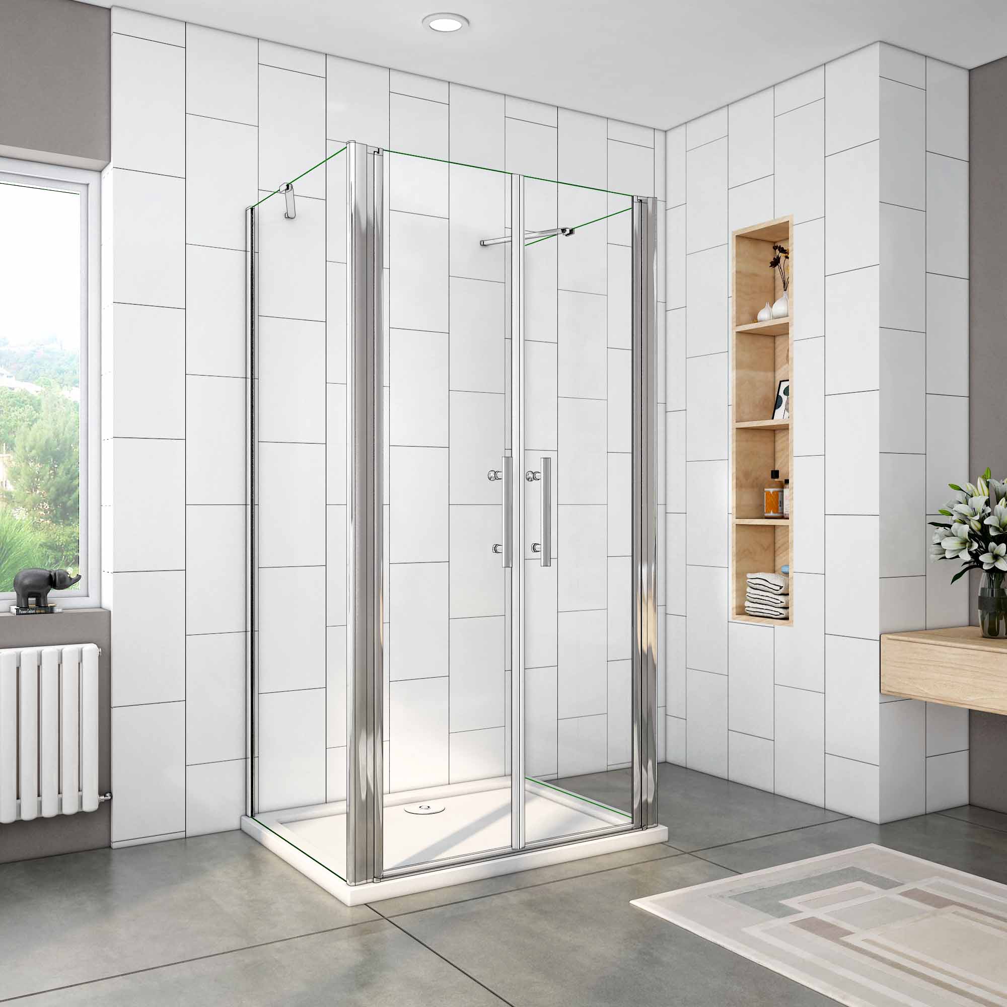 Mampara de ducha frontal abatible+paneles laterales,1000x700x700x1950mm