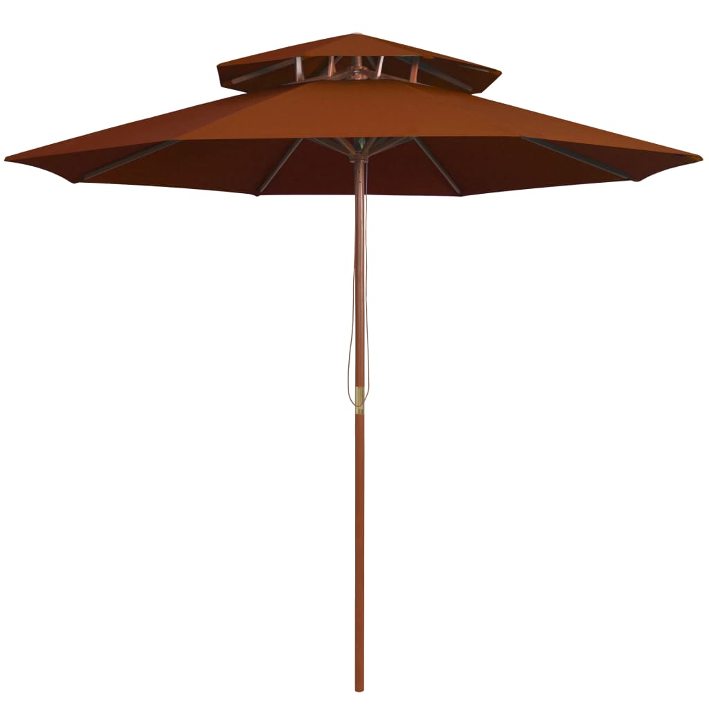 vidaXL sombrilla de dos niveles palo de madera terracota 270 cm