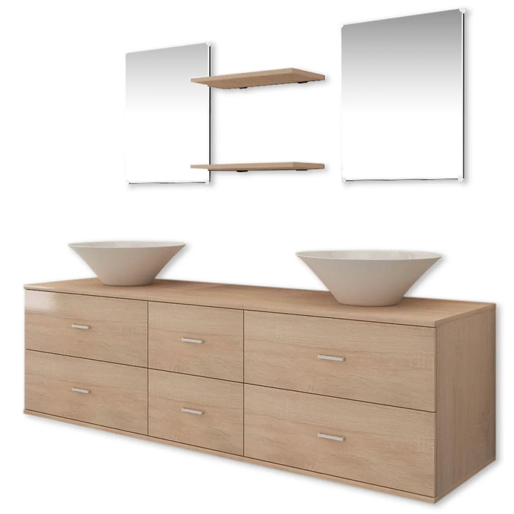 vidaXL conjunto de muebles de baño y lavabo 7 piezas beige