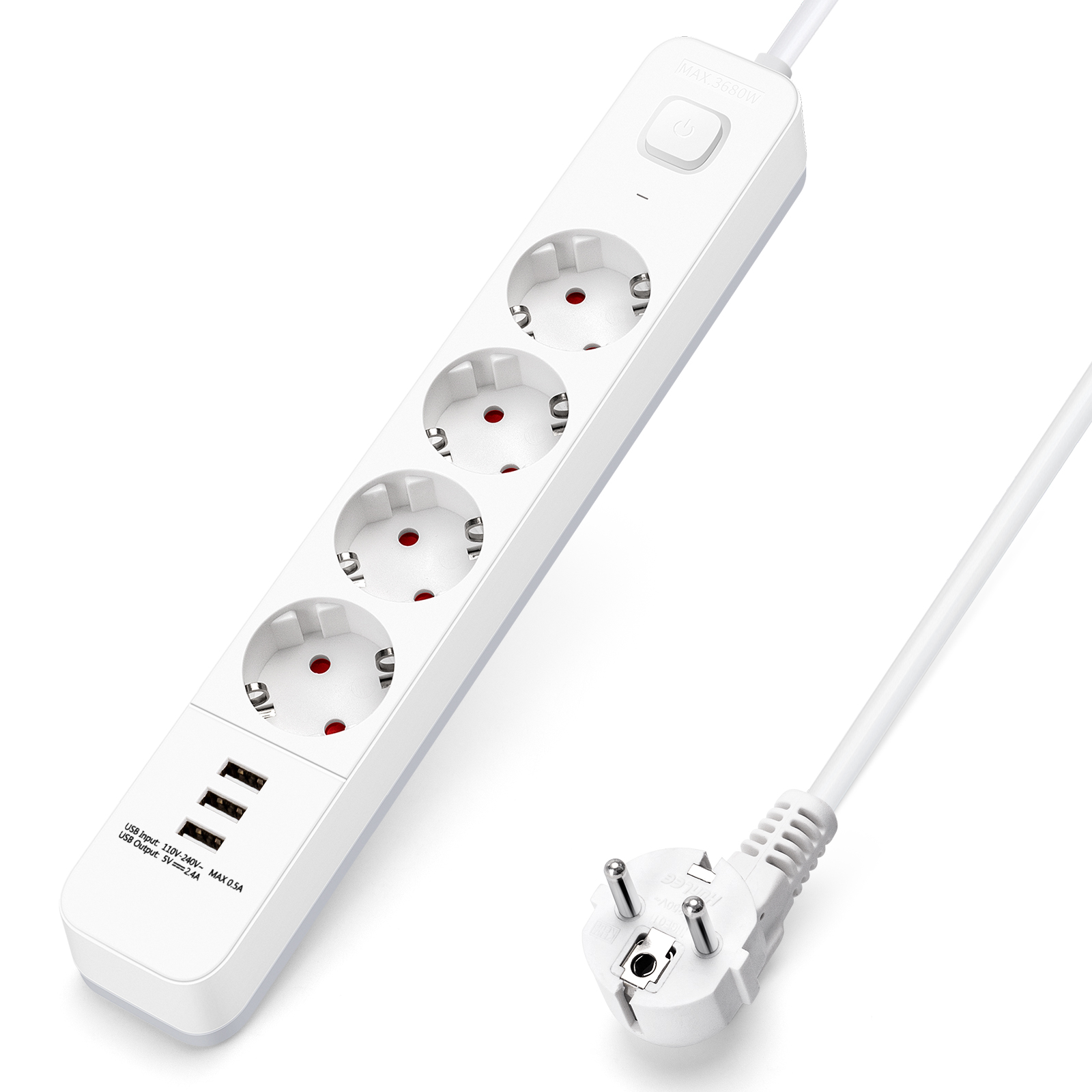 Aigostar regleta alargador 4 enchufes, cable 1,5m, interruptor 3 usb