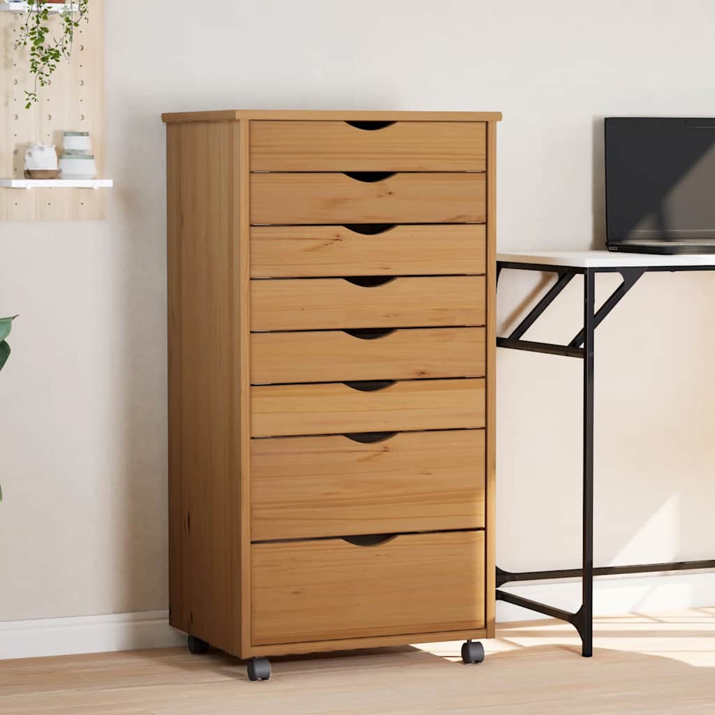 Cajonera con ruedas moss madera maciza pino marrón miel efe8090