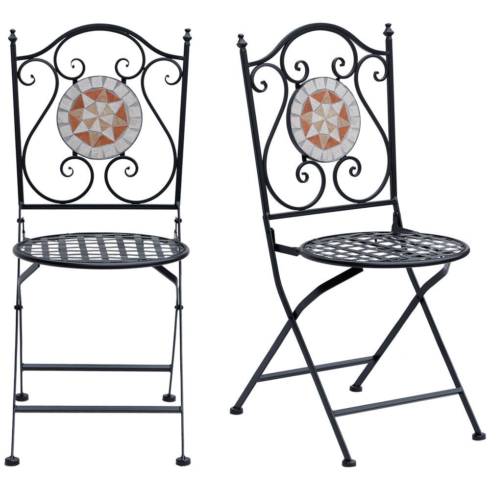 Set 2 sillas plegable 50x40x94.5 cm metal y piedra de mosaico Outsunny