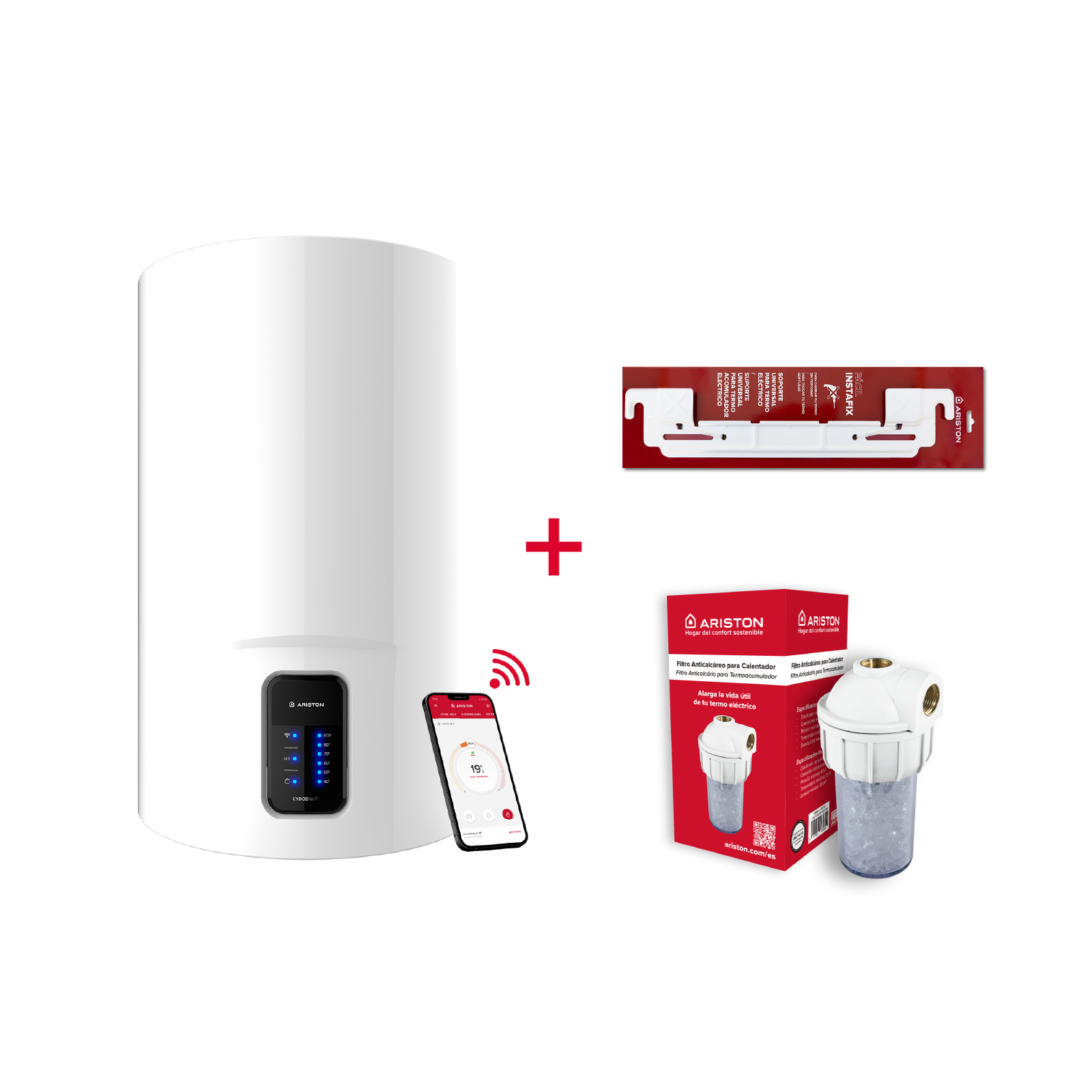 Termo eléctrico Ariston, lydos Wi-Fi 80l + filtro antical+soporte de pared
