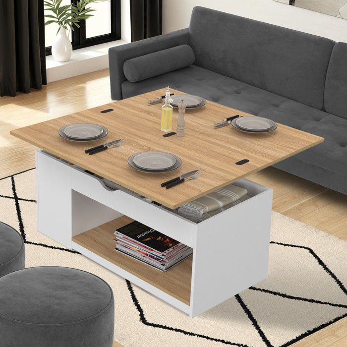 Mesa de centro elevable blanca de madera de haya - 100 cm