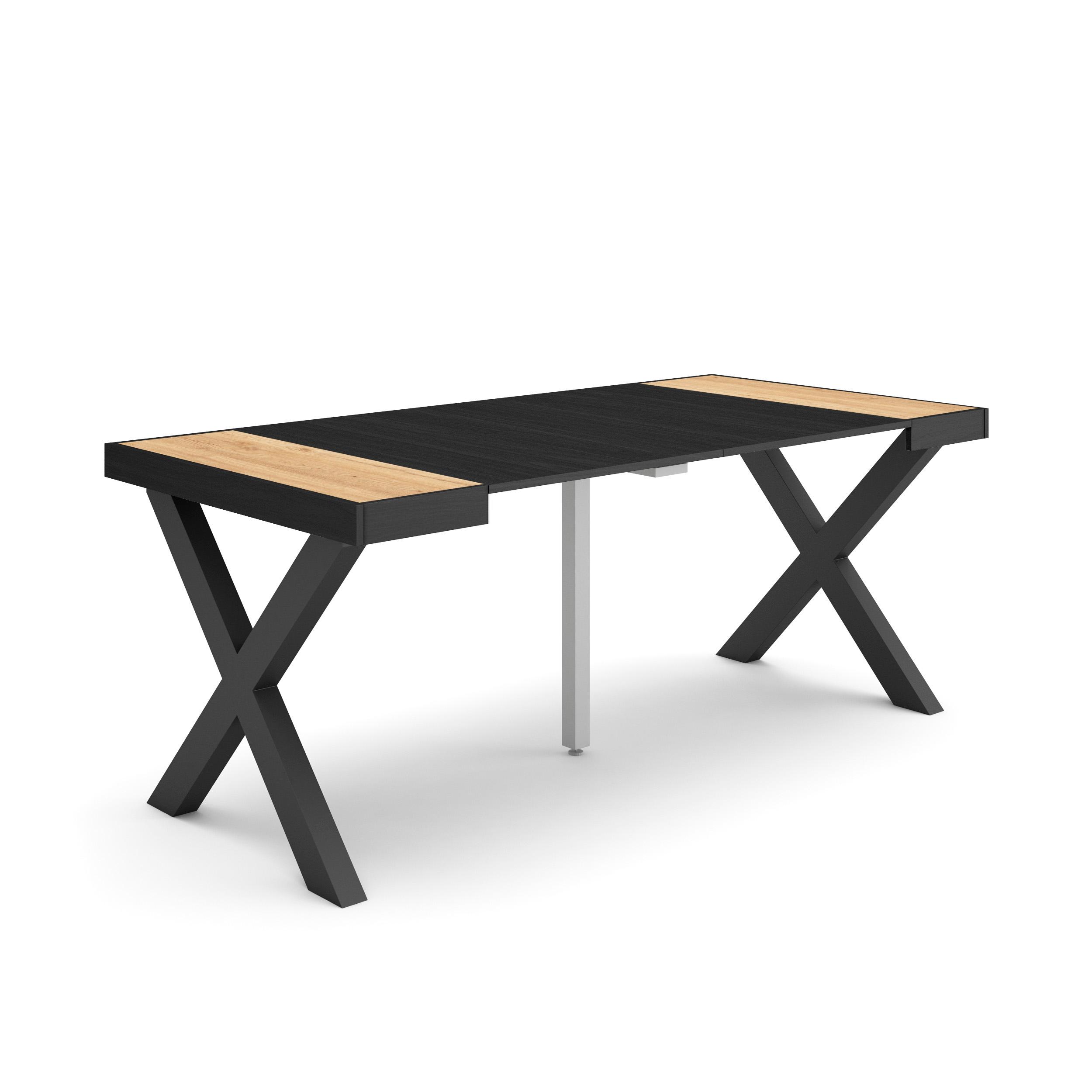Mesa extensible, 180x90x73cm, roble y negro, patas madera maciza rf2763