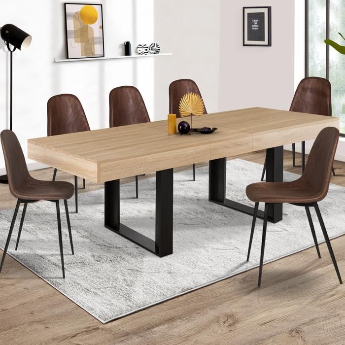 Mesa comedor industrial extensible madera negra - 160-200 cm