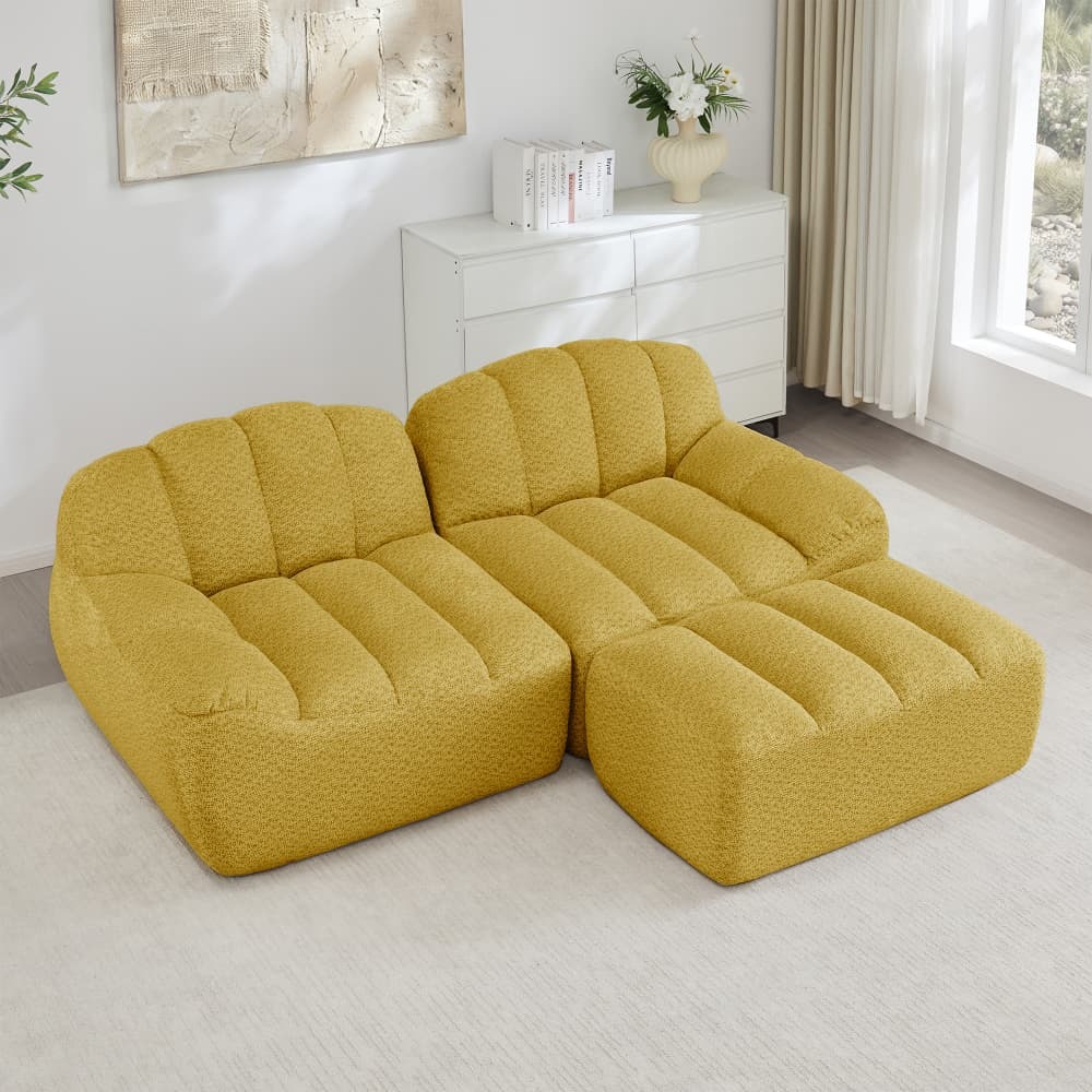 Sofá modular en l sin estructura forro polar amarillo 2 plazas otomana