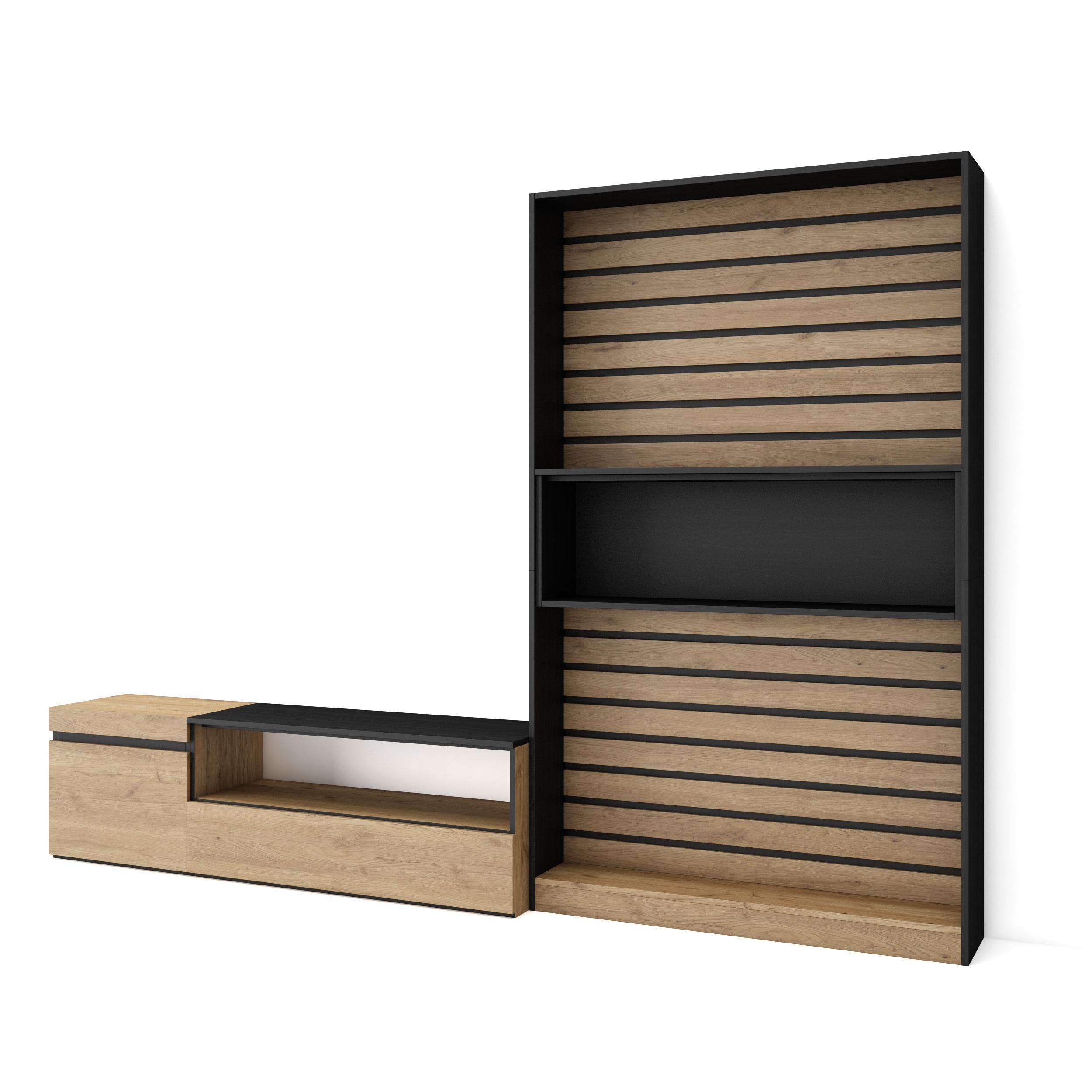 Muebles de salón para tv, 260x35x186cm, roble y negro rf2538