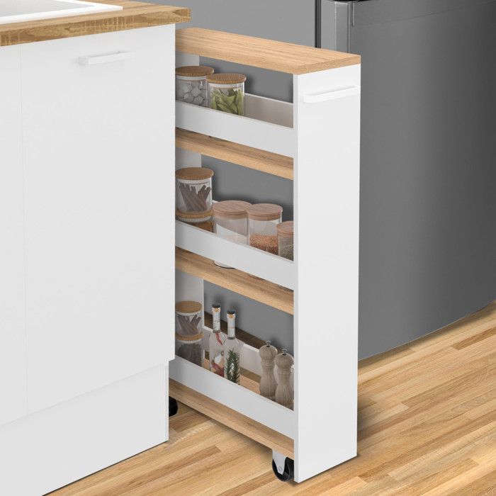 Carrito deslizante de 3 niveles - blanco haya - 47x16x80 cm