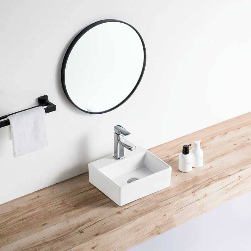 Lavabo blanco brillante sobre encimera cerámico salta 33 x 29 cm