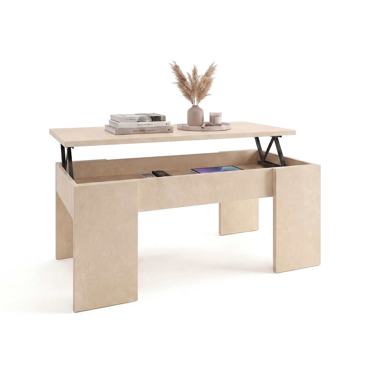 Mesa de centro elevable con almacenaje 100x42,5-53 cm vita microcemento