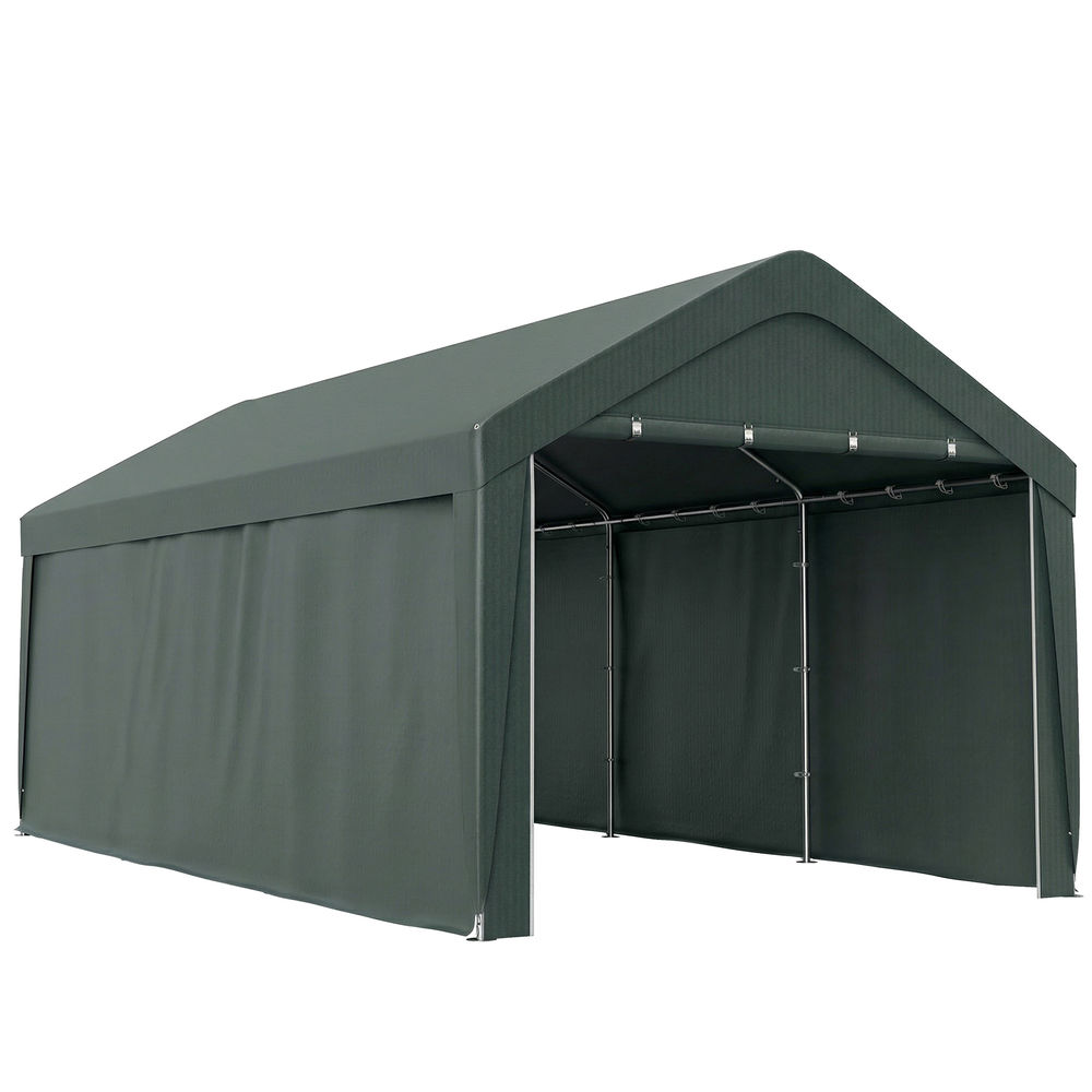 Carpa para garaje 590x300x280 cm acero, tela de pe color gris Outsunny