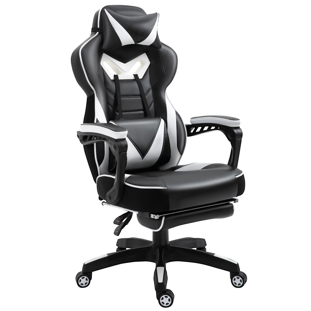Silla para gaming 65x70x128.5 cm espuma, cuero de pu, metal color blanco