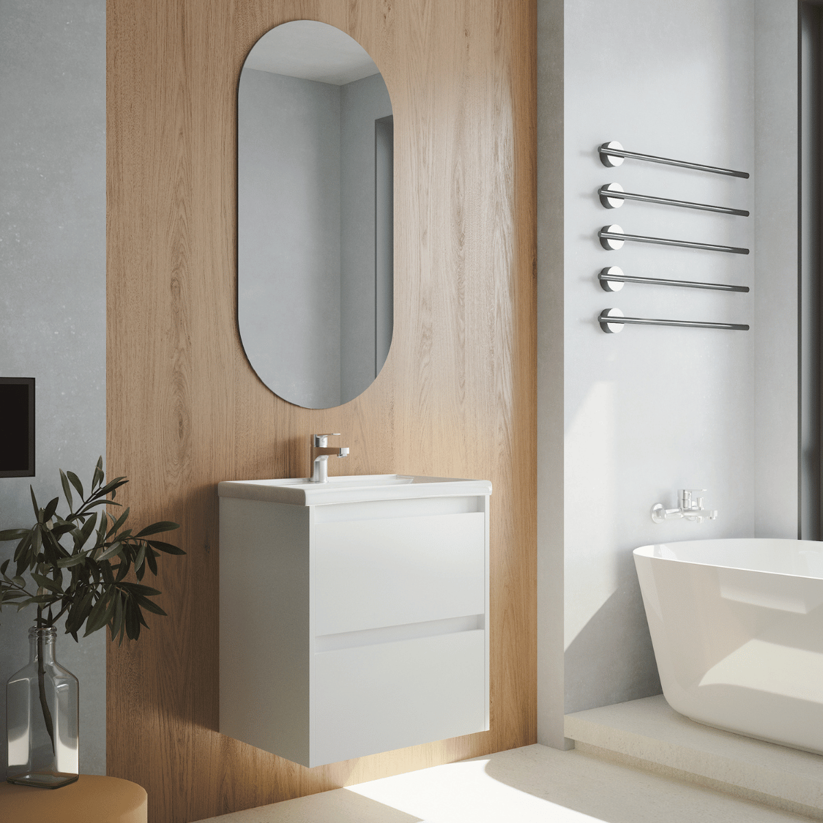 Mueble suspendido fondo reducido con lavabo | 2 cajones | 70 cm blanco mate