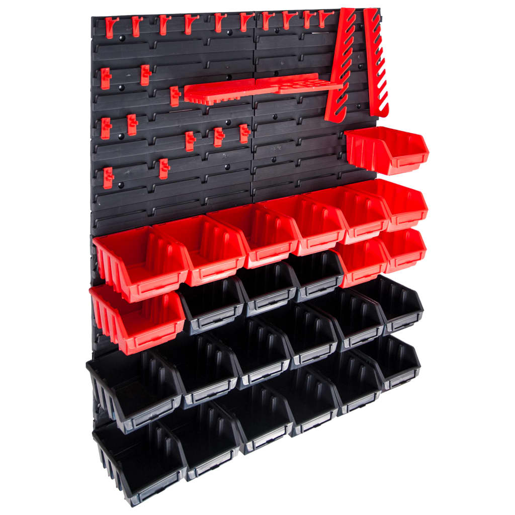 vidaXL kit de cajas de almacenaje 29 pzas paneles de pared rojo/negro