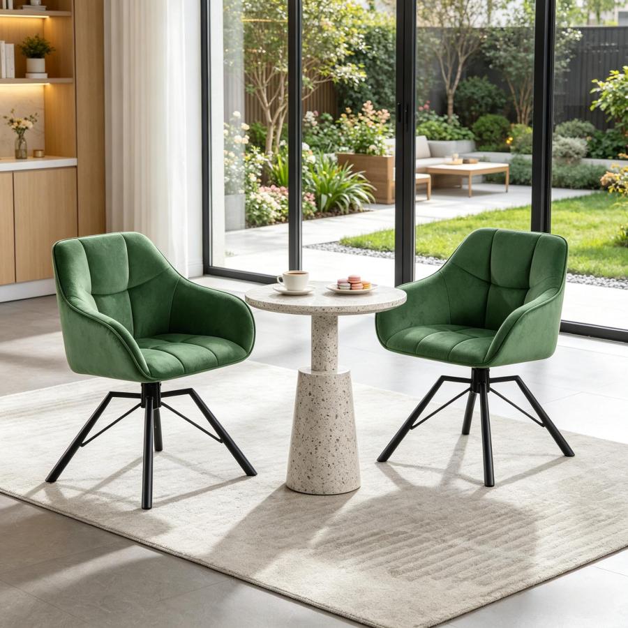 Silla comedor giratoria terciopelo verde oscuro reposabrazos juego 2