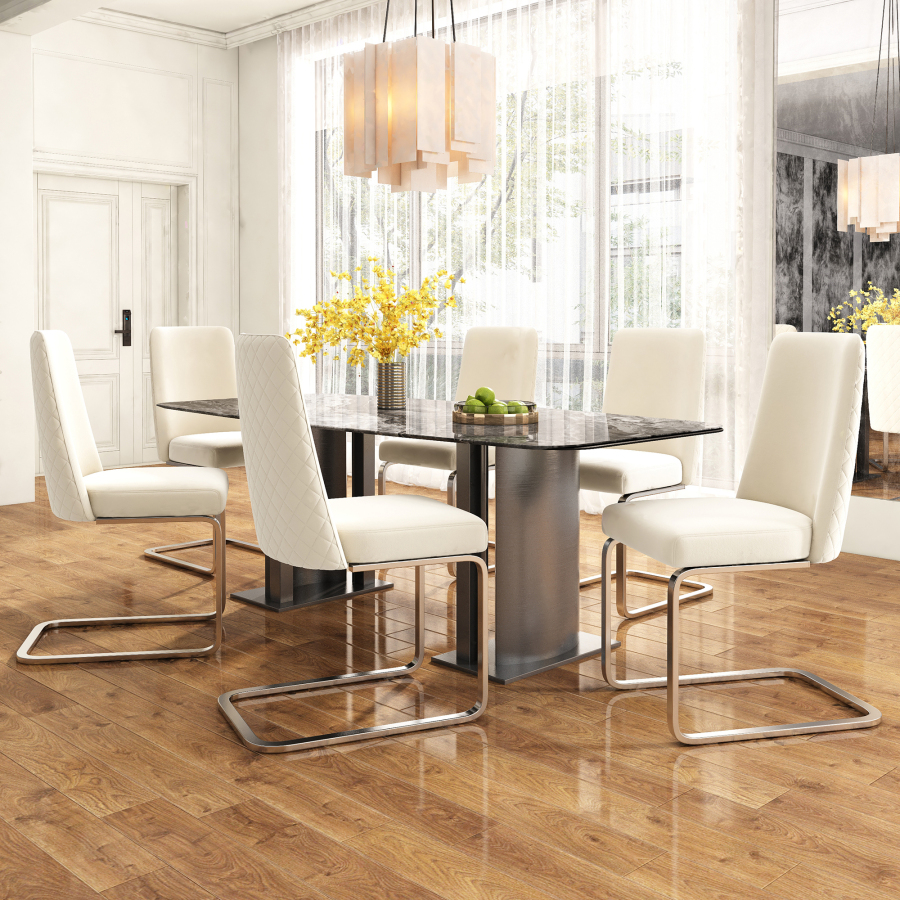 Silla de comedor terciopelo beige patas plateadas