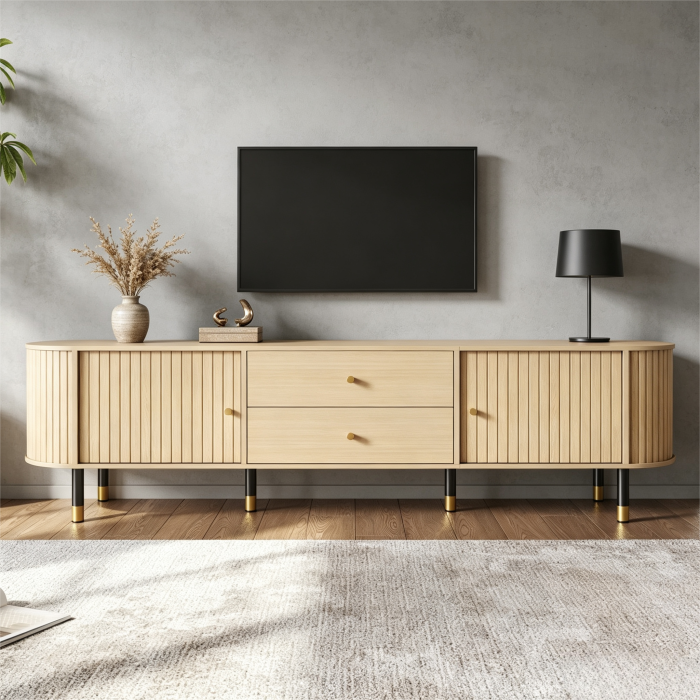 Mueble de tv con 2 puertas correderas y 2 cajones natural 58x180x40cm