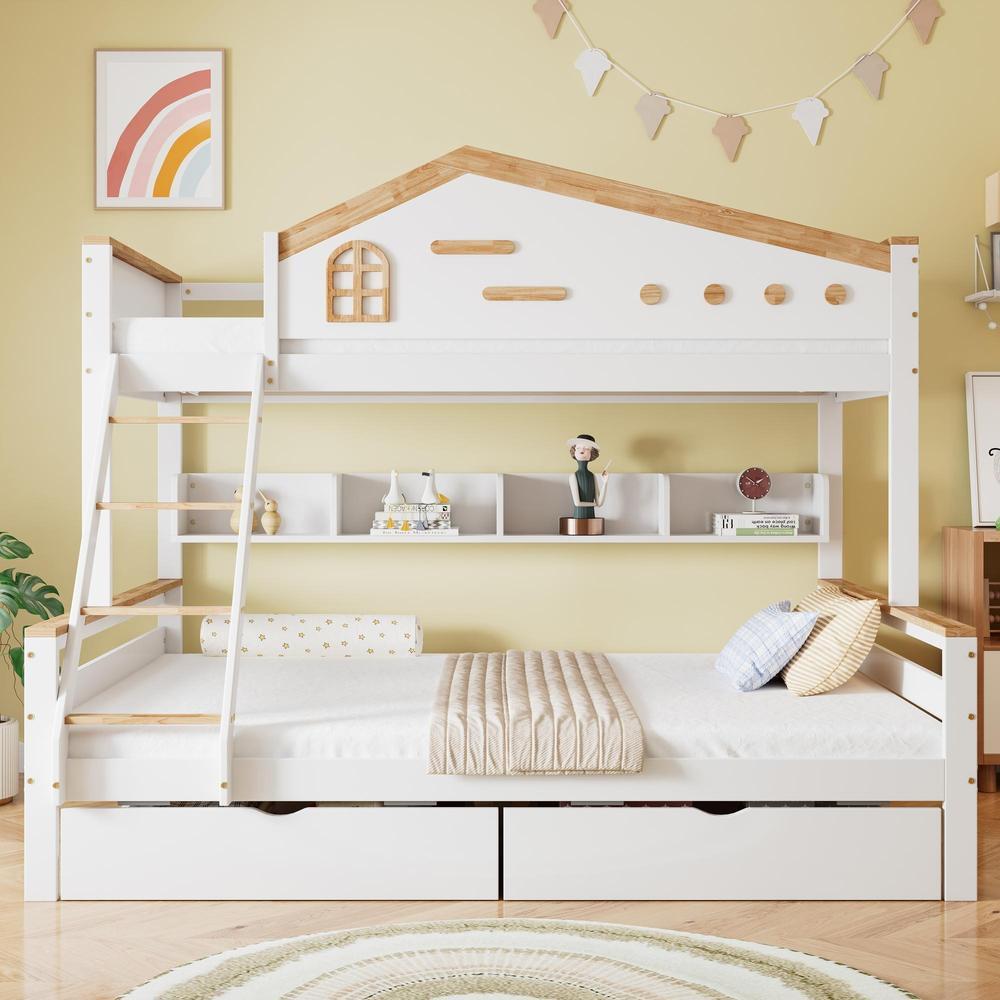 Litera 90x200 y 140x200 madera con 2 cajones blanco natural