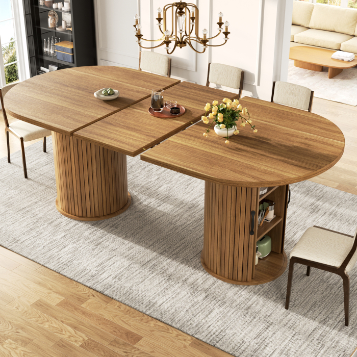 Mesa de comedor extensible con almacenaje marrón oscuro 75x149,8x80cm