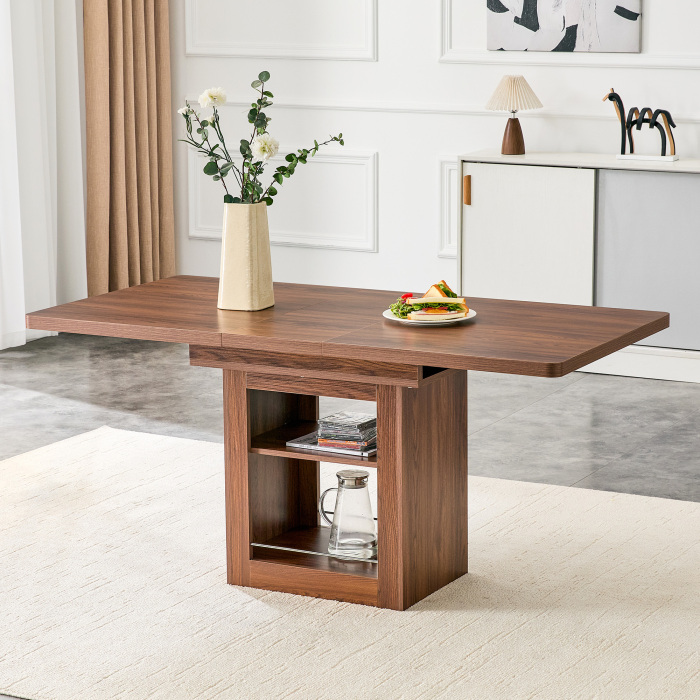 Mesa de comedor extensible con estante mdf nogal