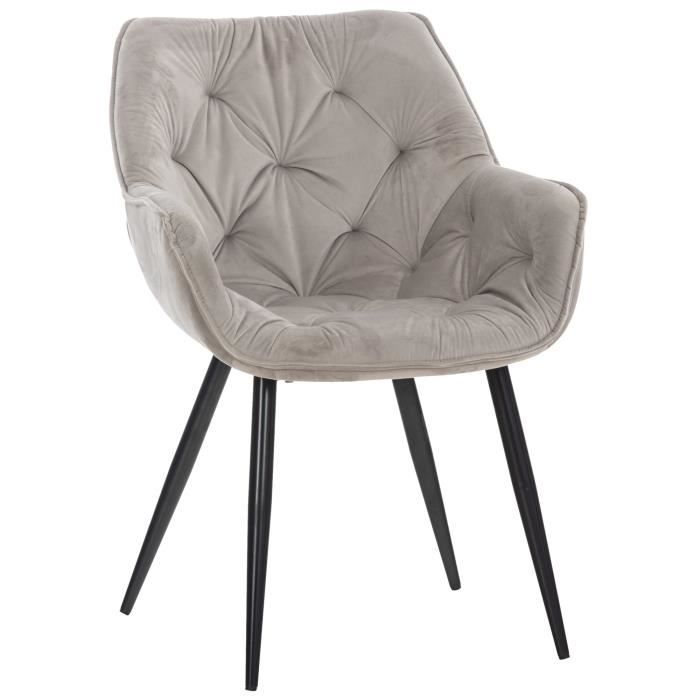 Silla moderna de terciopelo gris con brazos - 1 ud.