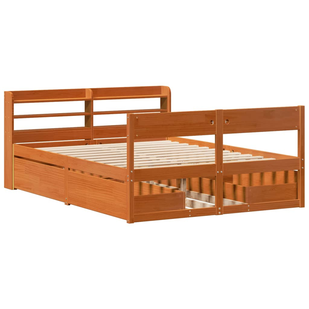 vidaXL estructura de cama sin colchón madera maciza marrón 135x190 cm