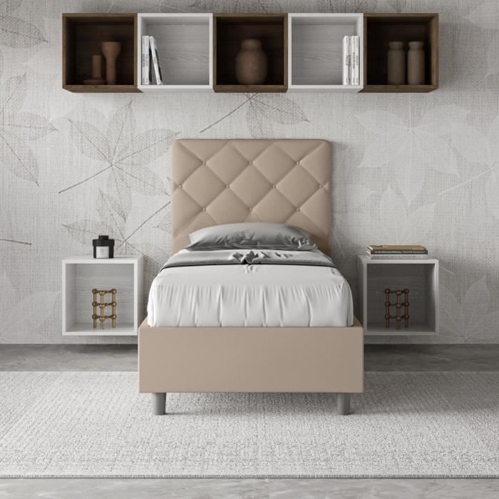 Estructura cama 1 plaza tapizada priya - beige - cabecero alto
