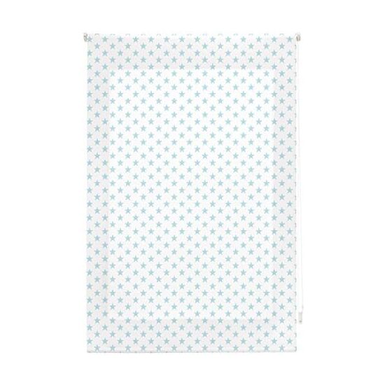 Estor enrollable infantil 110x180 blanco con estrellas turquesa