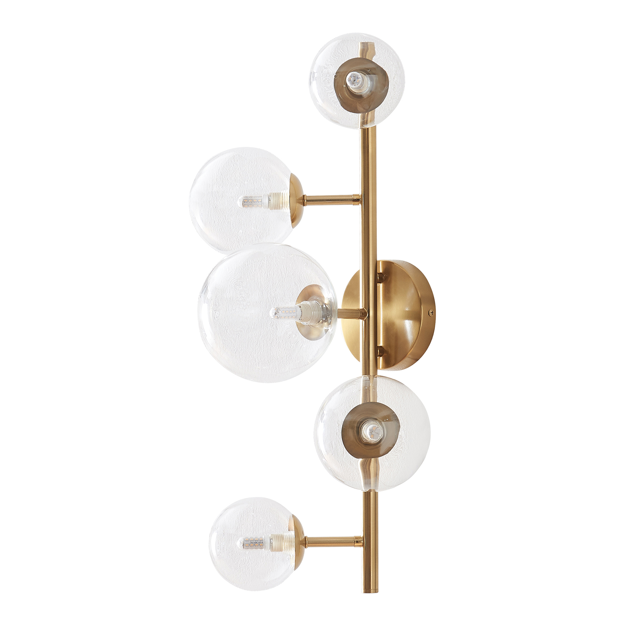 Lámpara de pared makkor 5 pantallas de cristal g9 metal 62x35x24 cm dorado