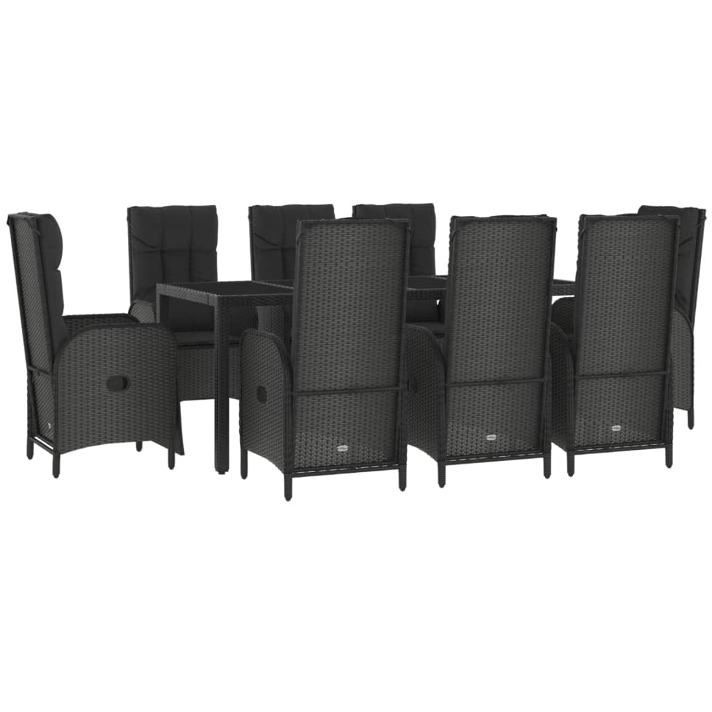 vidaXL set de comedor de jardín 9 pzas y cojines ratán sintético negro