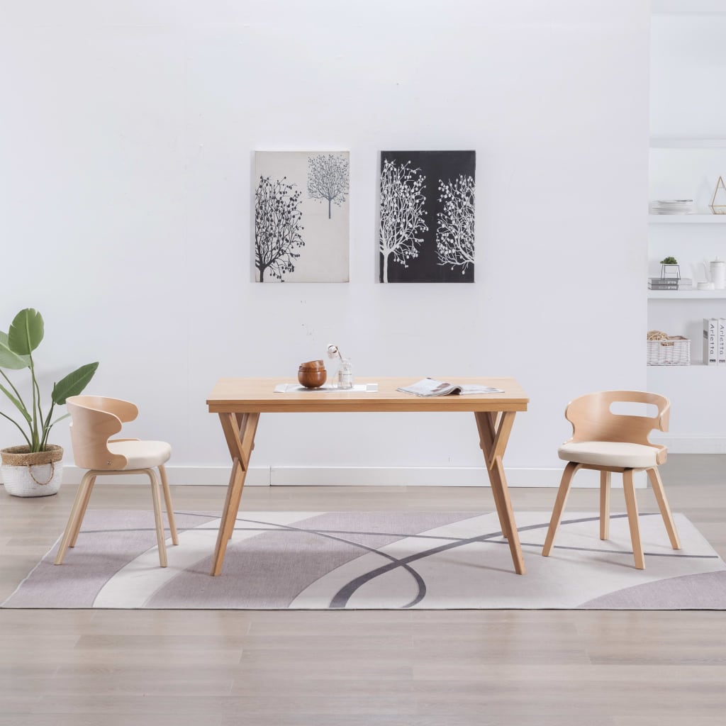Sillas de comedor 2 uds madera curvada y cuero sintético crema qweo3318