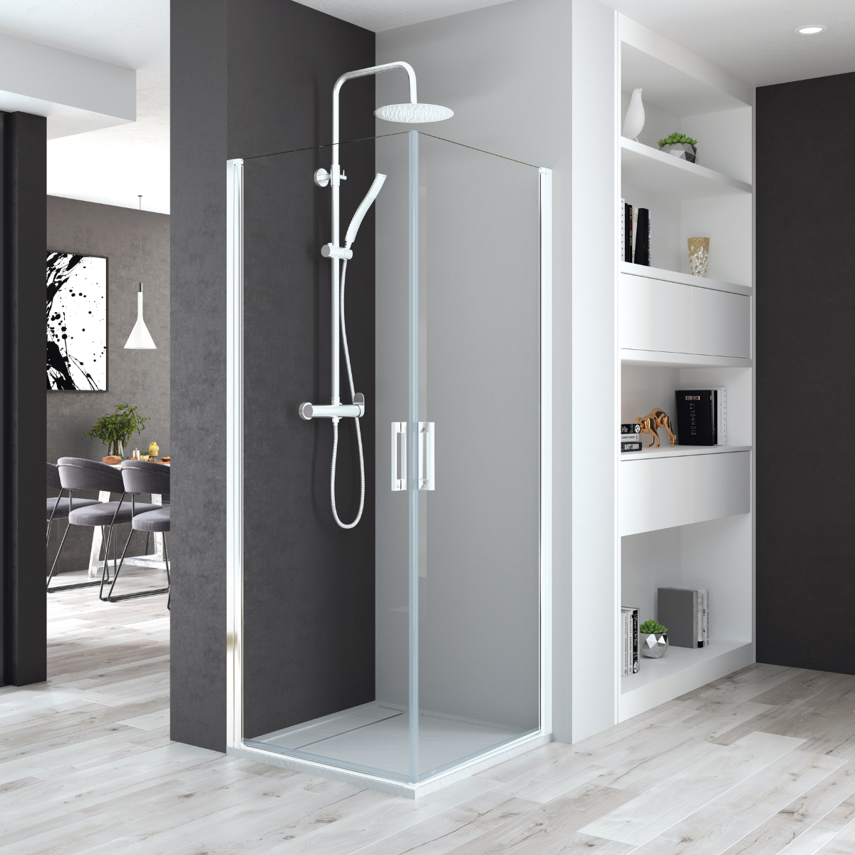 Mampara ducha 2 puertas abatibles 80 + 85cm transparente blanco