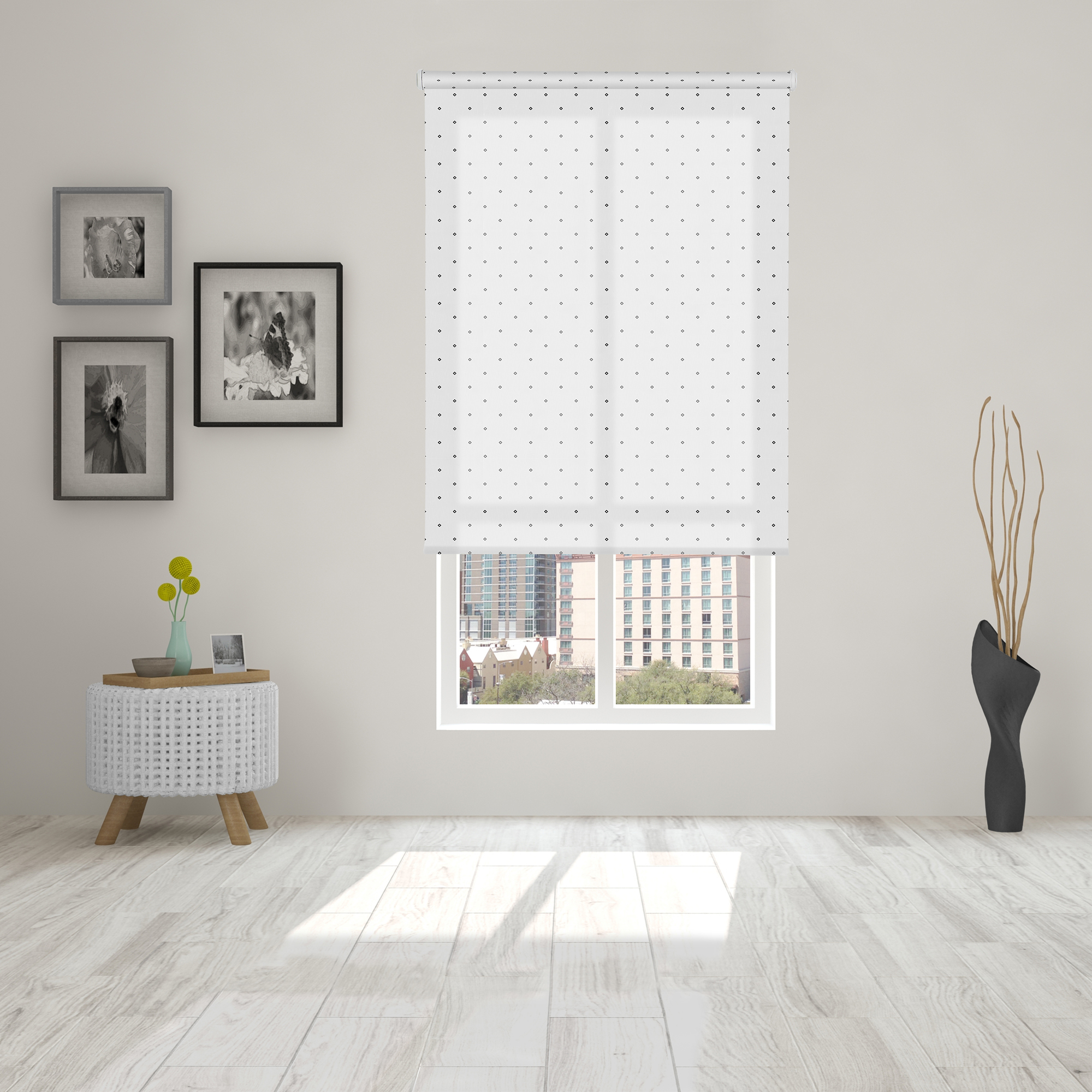 Estor enrollable estampado twist blanco y negro 90 x 250cm